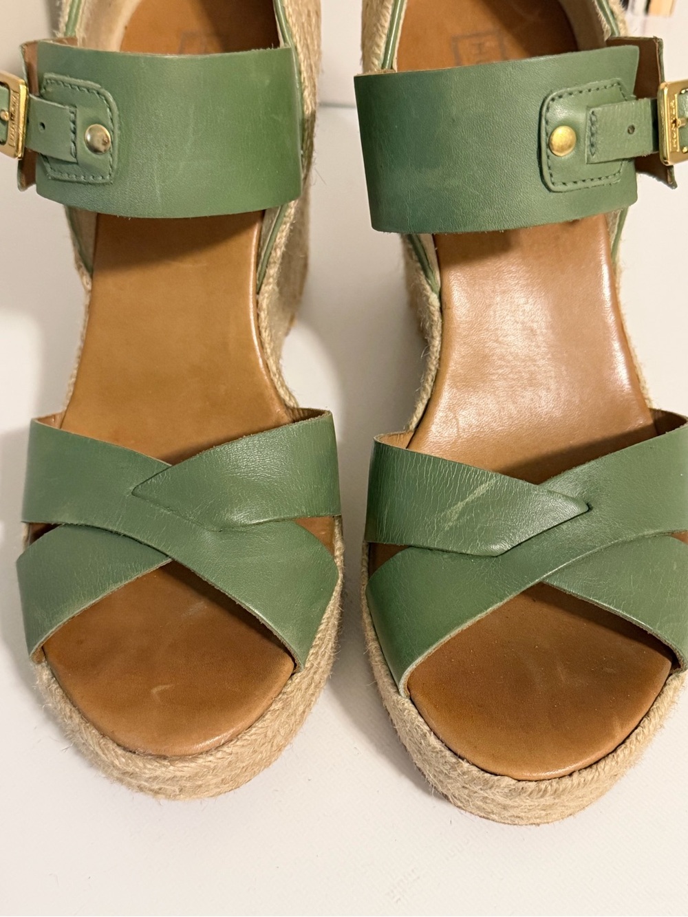 Hunter Olive Green Espadrille Wedge Sandals - Picture 2 of 8